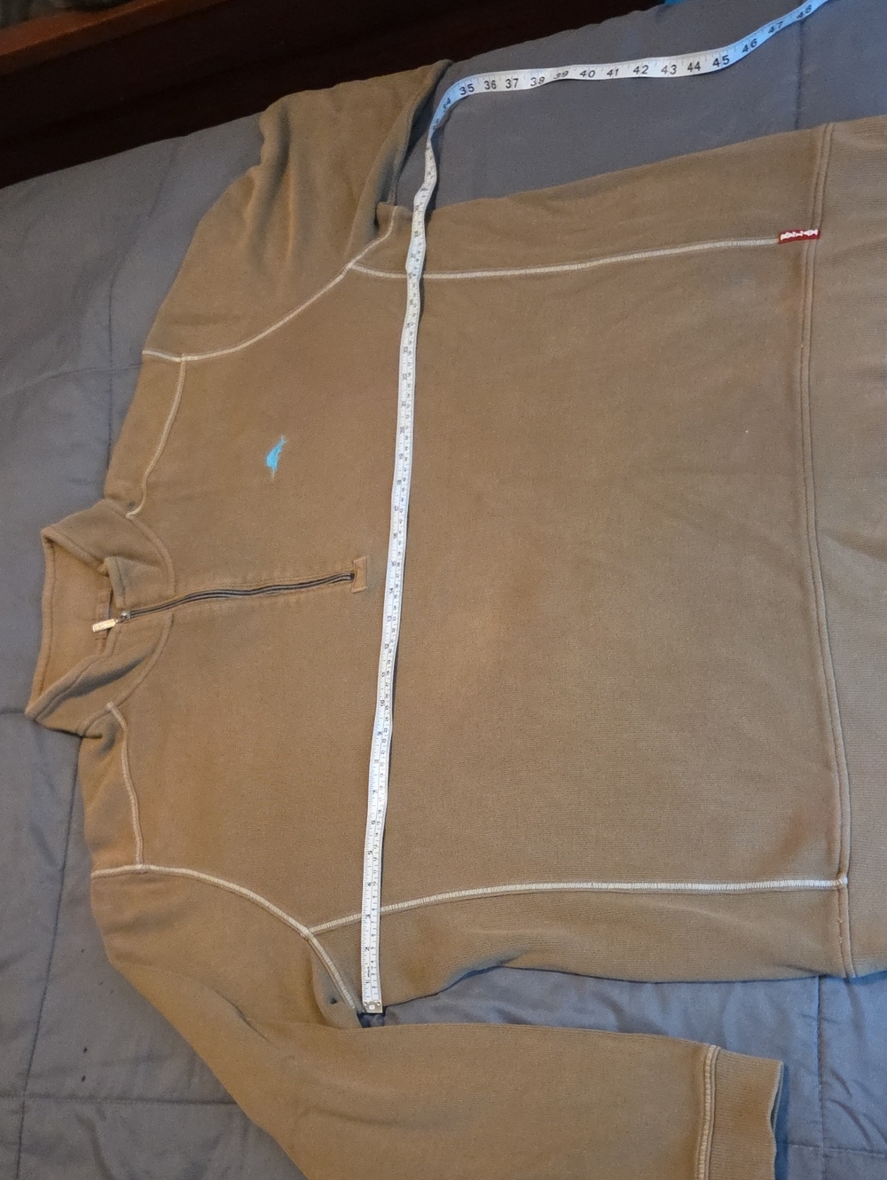 Tommy Bahama Olive Brown Quarter-Zip Pullover with Aqua Logo